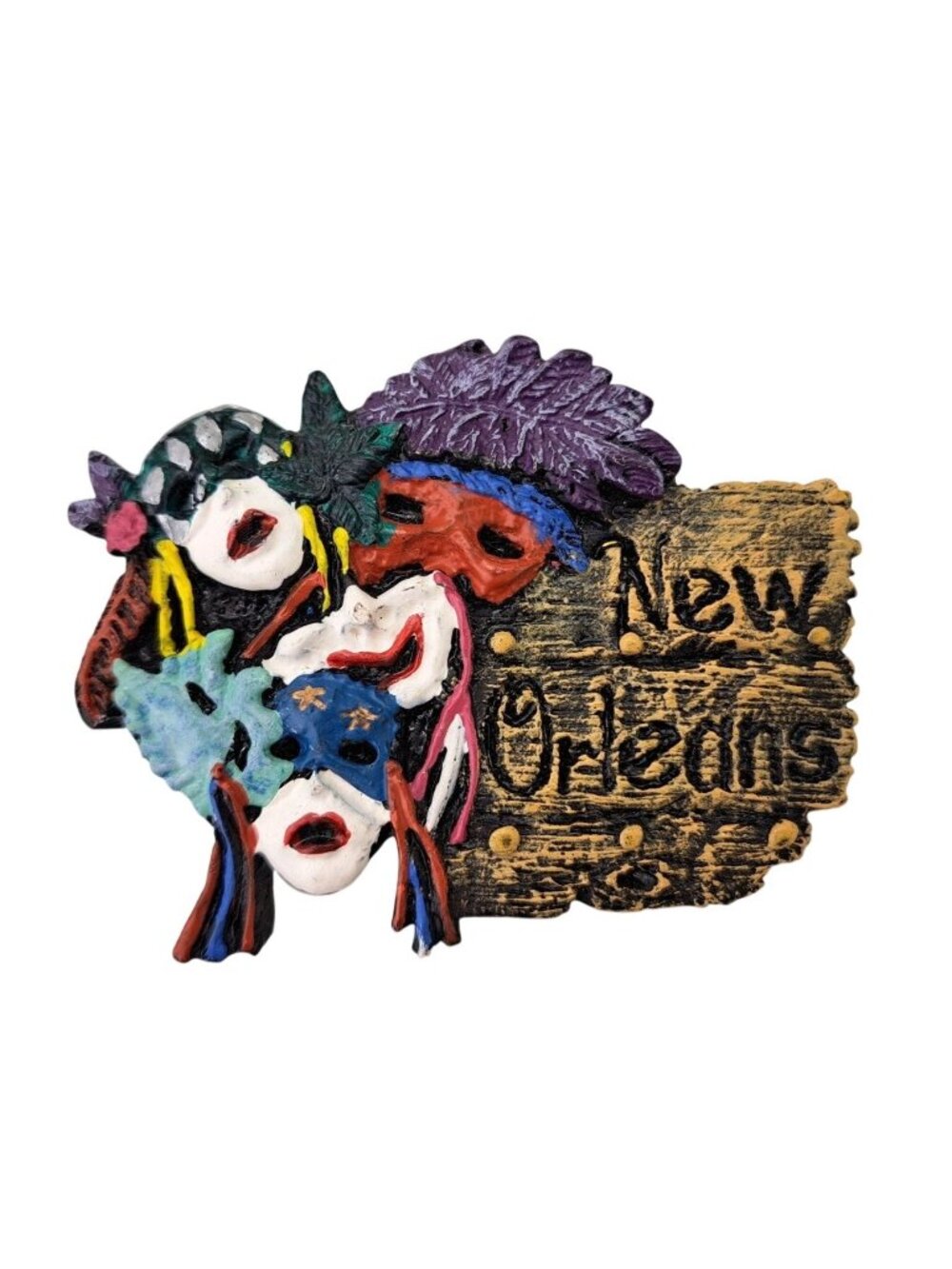 Vintage New Orleans Mardi Gras Mask Magnet Vibrant Colors Souvenir Louisiana